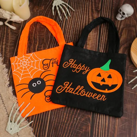 Halloween Pumpkin Spider Web Candy Handbag Non-Woven Fabric Gift Bag For Party School Trick Or Treat Decorative Tote