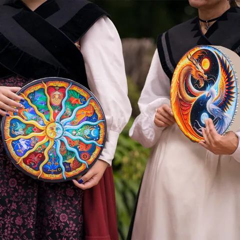 Tambor Chamánico Siberiano Con Baqueta Signos Del Zodiaco Árbol De La Vida Dragón Instrumento Musical De Percusión Para Decoración