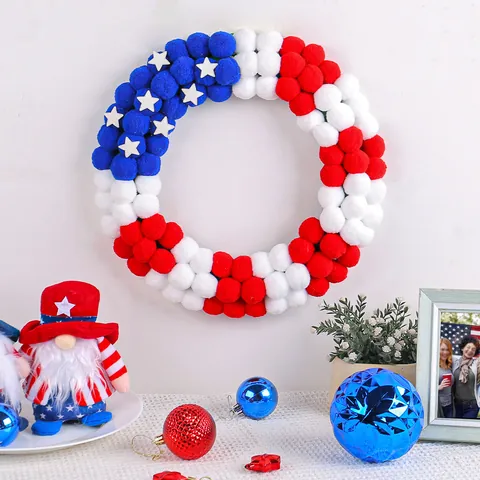 Patriotic Independence Day Wreath USA Flag Star Stripes Door Hanging Outdoor Garden Wall Party Decoration July Fourth Decor
