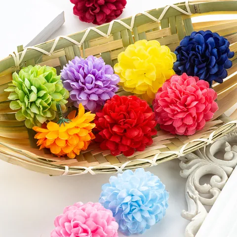 Artificial Chrysanthemum Flower Heads Silk Fabric Multicolored Faux Flower For DIY Crafts Hair Clips Hat Decor Wedding Home Decoration