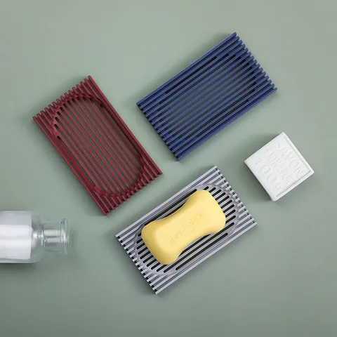 Soft TPR Rubber Soap Dish Draining Soap Holder For Bathroom Kitchen Non-Slip Soap Tray Striped Grid Design Home Organizer