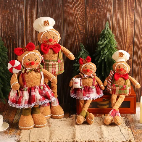 Christmas Gingerbread Man Plush Doll Series Fabric Collection Ornaments Christmas Tree Hanging Decor Xmas Stockings Candy Bag