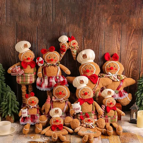 Christmas Gingerbread Man Plush Doll Series Fabric Collection Ornaments Christmas Tree Hanging Decor Xmas Stockings Candy Bag