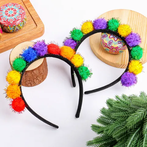 Carnival Colorful Glitter Pom Pom Headband Festive Party Tinsel Hair Hoop Cute Head扣 Decorations For Costume Parade Accessories
