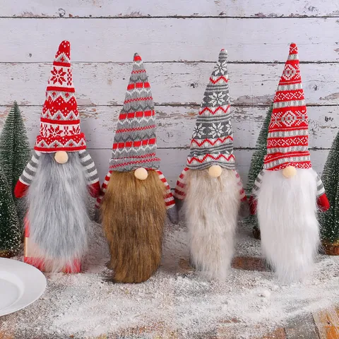 Housse de Bouteille de Vin de Gnome de Noël Père Noël Tricoté Poupée de Nain sans Visage pour Décoration de Table de Restaurant Bar