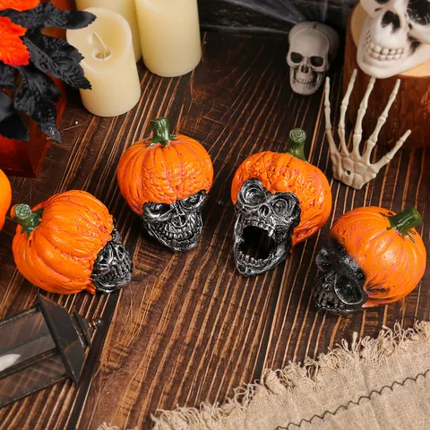 Adorno de Resina de Calavera de Halloween Con Sombrero de Calabaza Cabeza de Esqueleto de Terror para Decoración de Casa Embrujada Fiesta