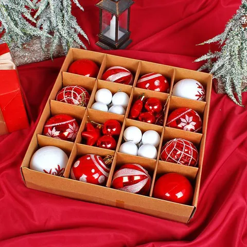 Polystyrene Christmas Ball Ornaments Set Electroplated Painted Snowflake Baubles Star Tree Hanging Decoration Holiday Gift Box