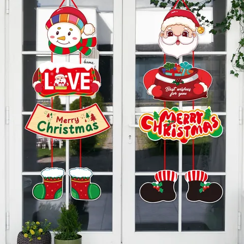 Plastic Christmas Door Banner Hanging Sign For Front Door Porch Santa Claus Snowman Merry Christmas Party Decor