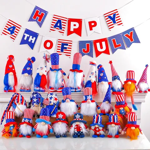 Independence Day Patriotic Gnomes Ornaments Luminous Faceless Doll American Flag Stars And Stripes Gnomes For Home Holiday Party Decoration