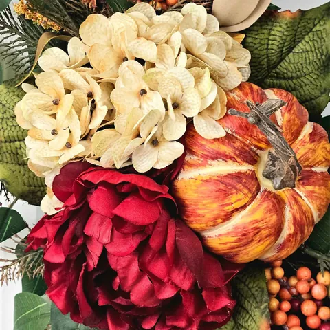 Artificial Fall Thanksgiving Wreath Red Hydrangea Pumpkin Berry Harvest Autumn Rustic Door Hanging Home Decor