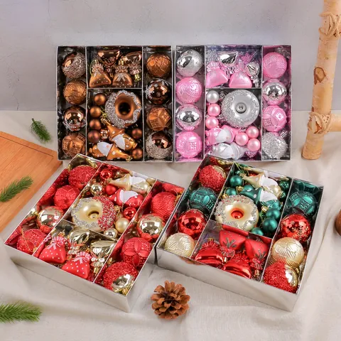 Ensemble d'Ornements d'Arbre de Noël en Plastique Incassable Boules de Noël Peintes Pendentifs Donut Sac Cadeau Père Noël pour Décoration de Fête