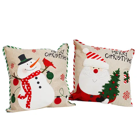 Merry Christmas Linen Pillowcase Decorative Throw Pillow Cover Santa Claus Snowman Print For Sofa Car Home Office Decor