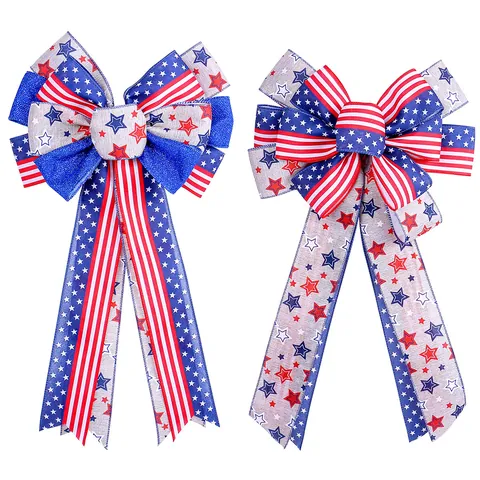 Patriotic Independence Day Bow Decoration Red White Blue Stars Stripes 4th Of July Hanging Ornament For Home Party Garland Door