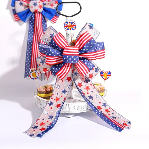 Patriotic Independence Day Bow Decoration Red White Blue Stars Stripes 4th Of July Hanging Ornament For Home Party Garland Door