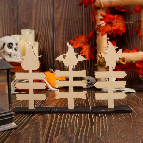 Halloween Wooden Sign Desk Ornament Cute Pumpkin Skull Ghost Signpost Tabletop Decoration For Festive Party Home Decor
