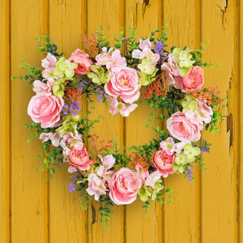 Valentine's Day Heart Shape Artificial Rose Wreath For Wedding Home Decoration Pink Minimalist Flower Wreath Wall Hanging Gift