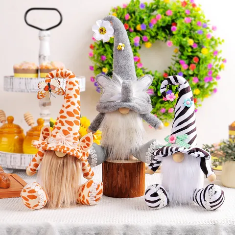 Zebra Print Rudolph Gnome Plush Doll Sitting Nordic Christmas Gnome Figurine Animal Faceless Doll For Home Window Decoration