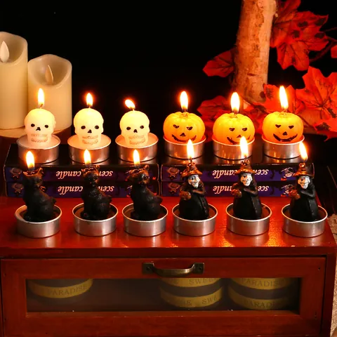 Halloween Scented Candle Set Pumpkin Skeleton Black Cat Witch Paraffin Wax Candles For Halloween Party Decor Desktop Ornaments