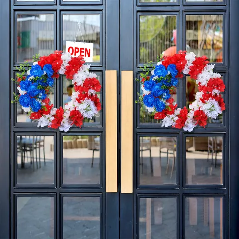 Independence Day Artificial Hydrangea Wreath Red White Blue Floral Hanging Decor For Fourth Of July Patriotic Home Party Decoration