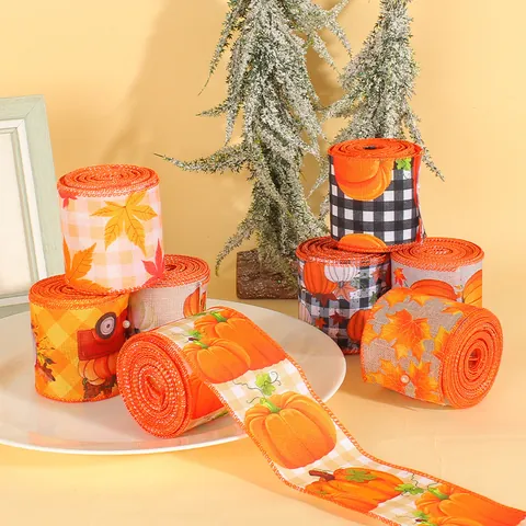 Thanksgiving Harvest Decorative Ribbon Pumpkin Truck Maple Leaf Polyester Webbing For Fall Festival Gift Wrapping Home Decor