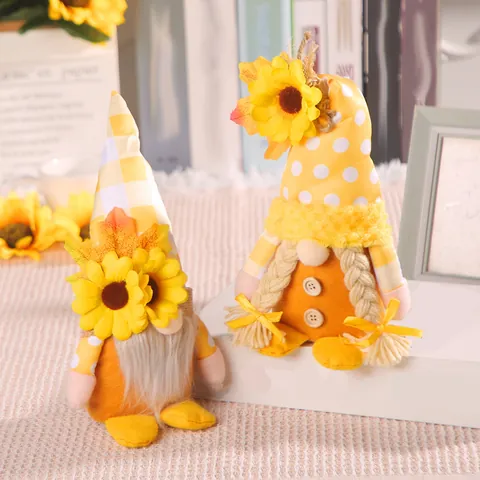 Autumn Sunflower Gnome Plush Doll Dwarf Ornaments Plaid Polka Dot Hat Harvest Thanksgiving Home Desktop Decoration