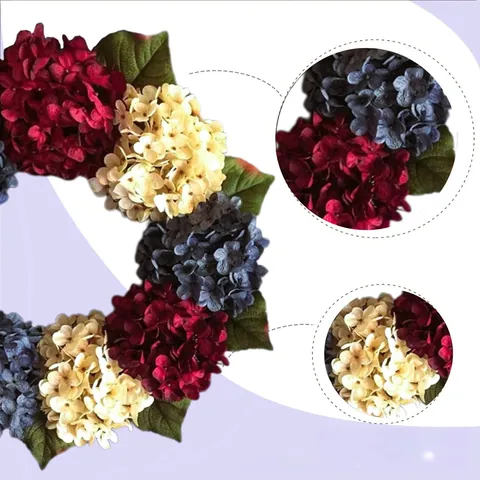 Independence Day Wreath Red White Blue Artificial Hydrangea Wreath Patriotic Cloth Flower Natural Vine Ring Door Hanging Decoration For Home July 4th Party