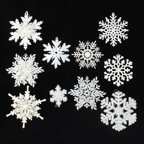 Decoraciones Colgantes de Copo de Nieve de Plástico Blanco con Brillo Adornos para Árbol de Navidad para Boda Fiesta Casa
