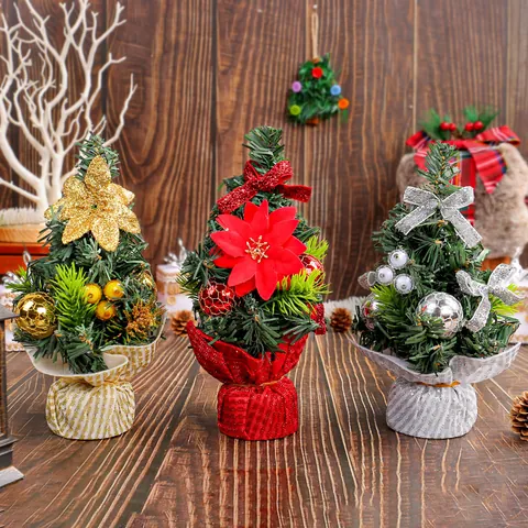 Künstlicher Mini Weihnachtsbaum Tischdekoration Mit Weihnachtsstern Schleifen Ornamenten Und Basis Für Feiertags Heim