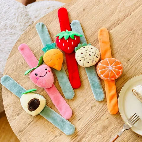 Cartoon Fruit Plush Slap Bracelet For Kids Cute Orange Carrot Shape Soft Hand Band Birthday Gift Party Favors Children Accessories