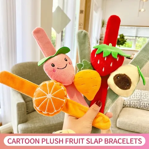 Cartoon Fruit Plush Slap Bracelet For Kids Cute Orange Carrot Shape Soft Hand Band Birthday Gift Party Favors Children Accessories