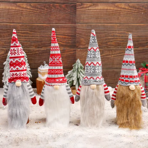 Funda de Botella de Vino de Gnomo de Navidad Muñeca sin Rostro de Papá Noel de Punto Decoración para Mesa de Comedor Fiesta