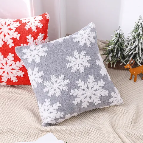 Funda De Cojín De Copo De Nieve De Navidad De Felpa Funda De Almohada Decorativa Cuadrada Para Sofá De Sala De Estar Decoración Del Hogar