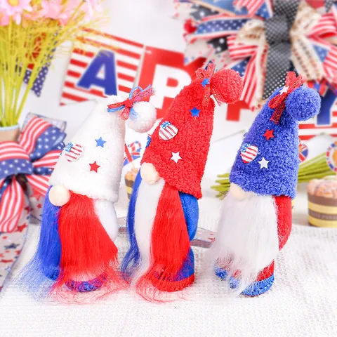 Independence Day Gnomes Decorations Red White Blue Patriotic Gnome Plush Stars And Stripes Faceless Doll For Home Table Ornament July 4th Memorial Day Gift