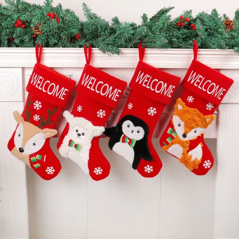 Nikolausstiefel Groß Alpaka Fuchs Rentier Pinguin Süßigkeitentüte Hängende Dekoration für Weihnachtsbaum Kinder Feiertag Party