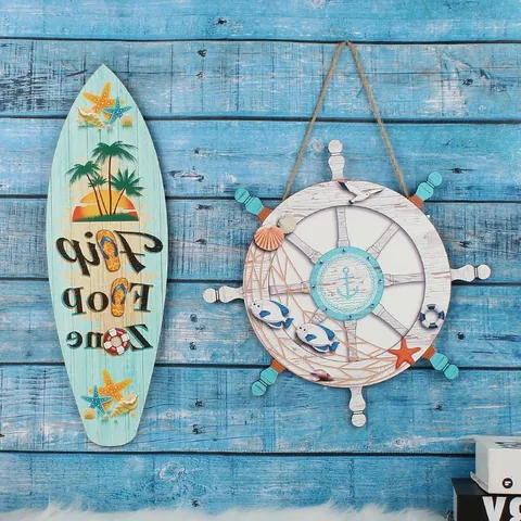 Mediterranean Marine Style Wooden Ship Helm Wall Decor Nautical Steering Wheel With Anchor Fish Starfish For Home Restaurant