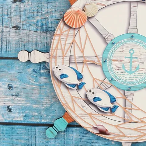 Mediterranean Marine Style Wooden Ship Helm Wall Decor Nautical Steering Wheel With Anchor Fish Starfish For Home Restaurant
