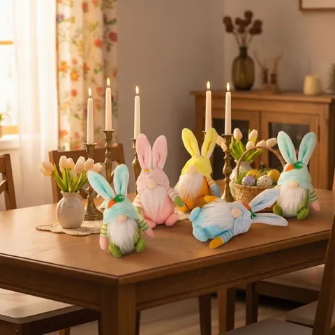 Easter Rabbit Gnomes Hanging Ornaments Fabric Plush Bunny Ears Faceless Doll For Festival Party Home Scene Decoration