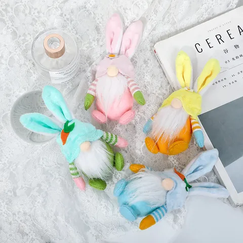 Easter Rabbit Gnomes Hanging Ornaments Fabric Plush Bunny Ears Faceless Doll For Festival Party Home Scene Decoration