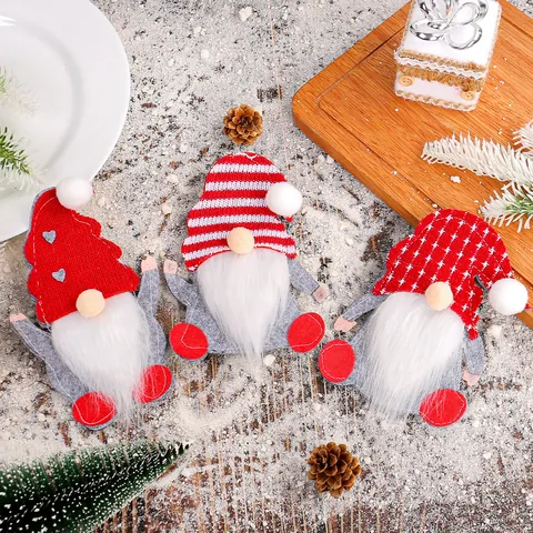 3Pcs Christmas Gnome Felt Cutlery Holder Set Faceless Doll Fork Spoon Bag Table Decoration For Xmas Holiday Dinner Party