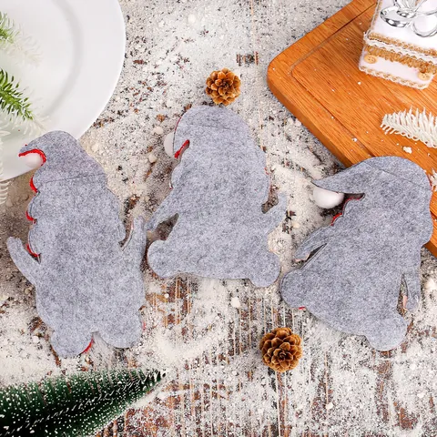 3Pcs Christmas Gnome Felt Cutlery Holder Set Faceless Doll Fork Spoon Bag Table Decoration For Xmas Holiday Dinner Party