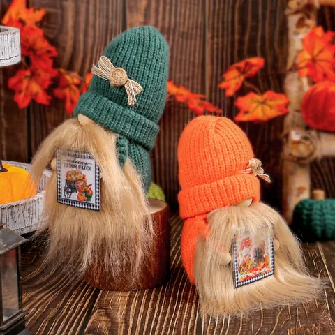 Harvest Festival Knitted Gnome Plush Doll With Hello Autumn Sign Pumpkin Thanksgiving Decorations Tabletop Ornament Handmade Gonk Dwarf For Home Decor