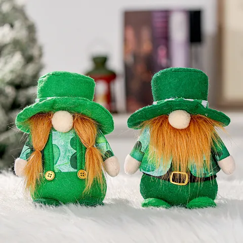 St Patrick's Day Green Gnome Faceless Doll Shamrock Pattern Irish Festival Ornament Clover Plush Decoration Home Party