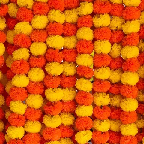 Artificial Marigold Garlands For Diwali Halloween Day Of The Dead Indian Wedding Party Decor Orange Yellow Plastic Flowers