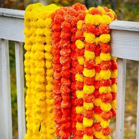 Artificial Marigold Garlands For Diwali Halloween Day Of The Dead Indian Wedding Party Decor Orange Yellow Plastic Flowers