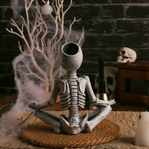 Halloween Yoga Skeleton Figurine Horror Resin Meditation Skeleton Ornament For Home Office Desktop Decor Ghost Festival Gift