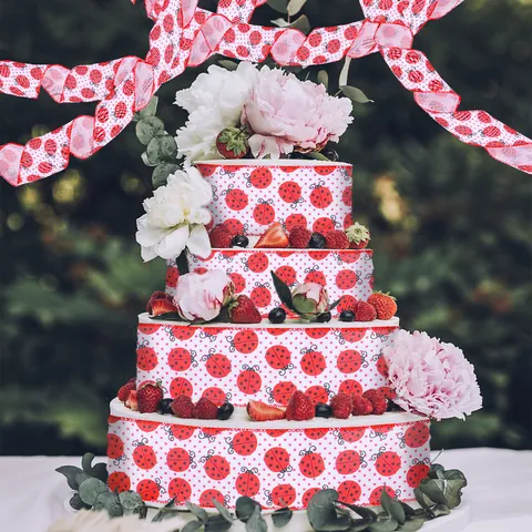 Wired Edge Ladybug Ribbon Red Black Polka Dot Polyester Fabric For Gift Wrapping DIY Crafts Party Atmosphere Layout