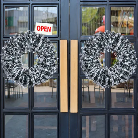 Large Christmas Tinsel Wreath Forty-Two Diameter Garland Green White Sparkling Hanging Decoration For Xmas Party Mall Hotel Front Door Decor
