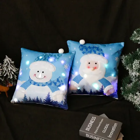 LED Light Up Christmas Pillowcase Santa Claus Snowman Pattern Square Decorative Sofa Cushion Cover For Holiday Home Decor