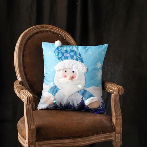 LED Light Up Christmas Pillowcase Santa Claus Snowman Pattern Square Decorative Sofa Cushion Cover For Holiday Home Decor