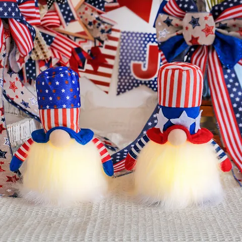 USA Giorno Indipendenza LED Gnomo Decorazione Patriottica Bandiera Americana Rudolph Peluche Bambola Senza Volto Ornamento